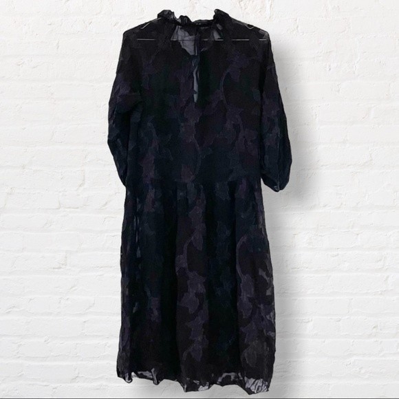 Wilfred Black Sheer Floral Appliqué Lace Babydoll Dress Size XS - Picture 4 of 9